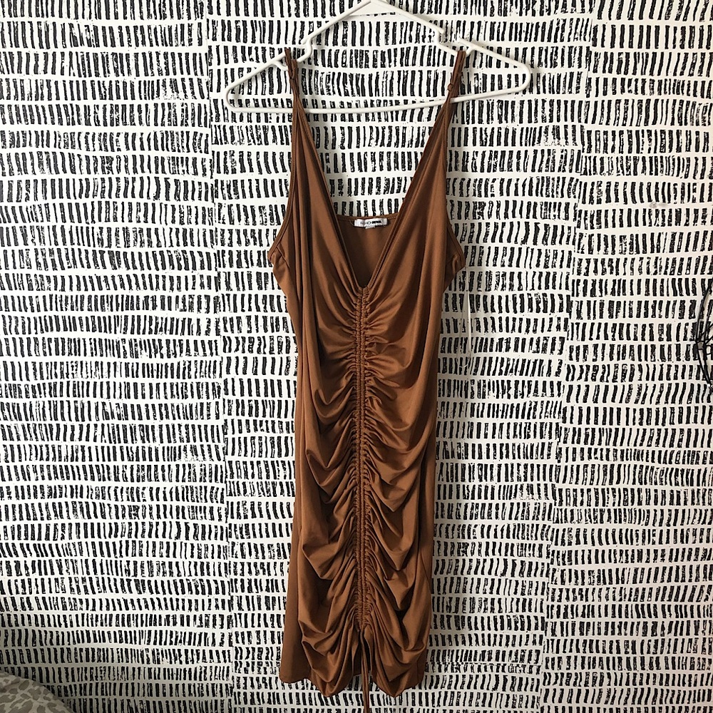 Fashion Nova Brown Ruched Dress